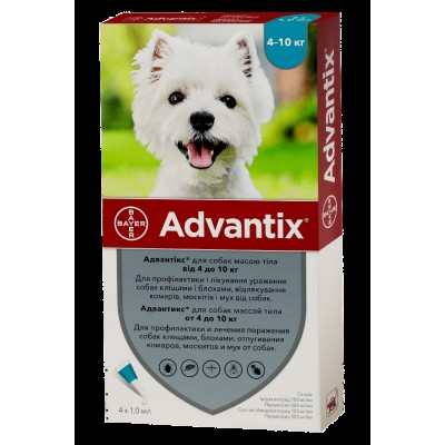 Bayer Advantix для собак вес 4-10 кг 1пипетка 1мл