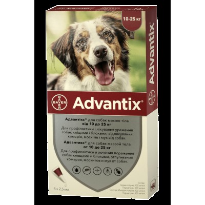 Bayer Advantix для собак вес 10-25 кг 1пипетка 2,5мл