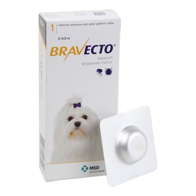 Бравекто Жевательная таблетка для защиты собак от клещей и блох 2-4.5 кг