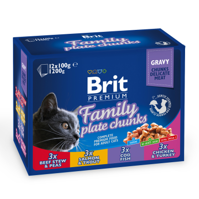 Влажный корм для кошек Brit Premium Cat Family Plate pouches 1200 г (ассорти из 4 вкусов «Семейная тарелка»)
