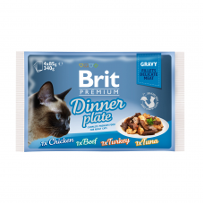 Влажный корм для кошек Brit Premium Cat Dinner Plate Fillets Gravy pouches 340 г (ассорти из 4 вкусов «Обеденная тарелка» в соусе)
