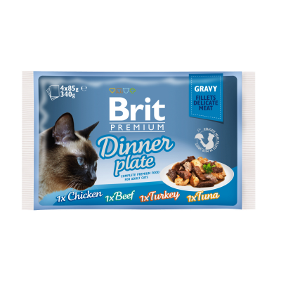 Влажный корм для кошек Brit Premium Cat Dinner Plate Fillets Gravy pouches 340 г (ассорти из 4 вкусов «Обеденная тарелка» в соусе)