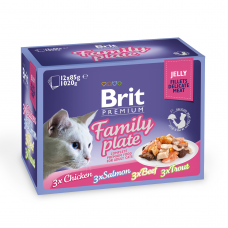 Влажный корм для кошек Brit Premium Cat Family Plate Jelly pouches 1020 г (ассорти из 4 вкусов «Семейная тарелка» в желе)