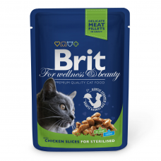 Влажный корм для стерилизованных кошек Brit Premium Cat Chicken Slices for Sterilised pouch 100 г (кусочки курицы)